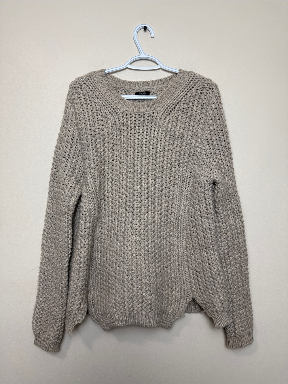 Canal Alpaca blend Taupe Crewneck Chunky Knit Sweater size S